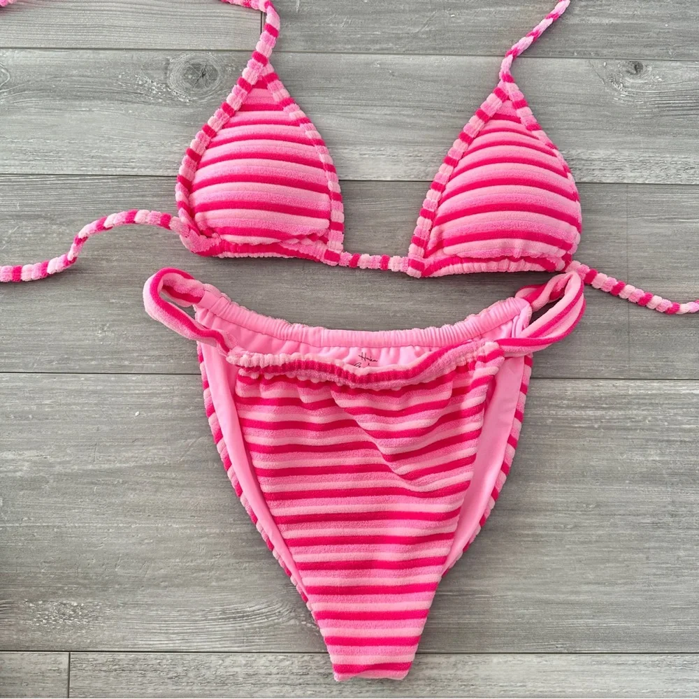Hoaka Swimwear Pink Striped Bikini Set - Picture 2 of 6